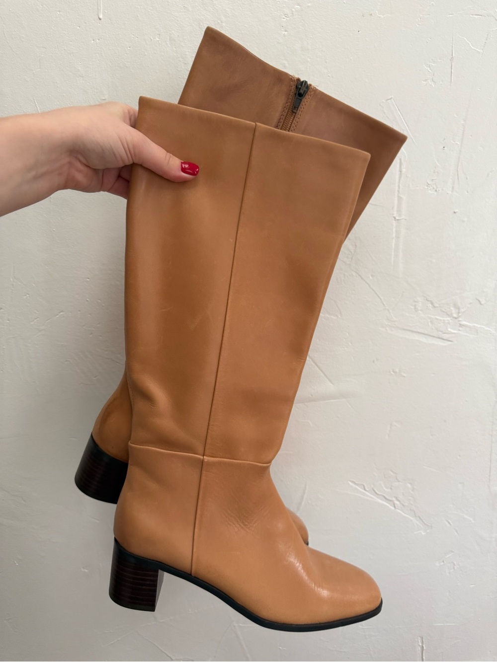 Madewell Monterey Tan Leather Mid-Heel Knee Boots